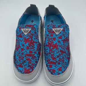 Columbia PFG Bahama Youth Boys Boat Shoes Blue Grey  Red Slip On Sneaker Size 5